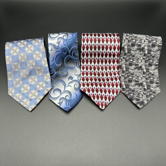 Unbranded Other - Lot of 4 Men's Neck Ties Silk Blue Silver Gray Red Croft & Barrow Van Heusen